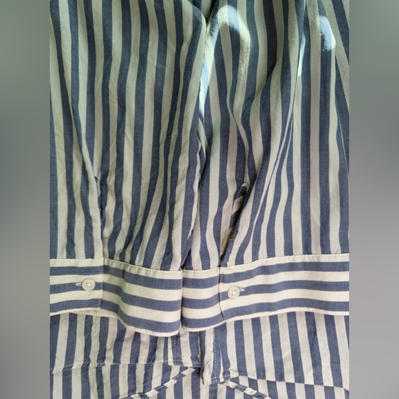 Chico's Nautical Blue Striped Poplin Tie Front Button Down Shirt Tunic Sz 3 - Picture 8 of 9